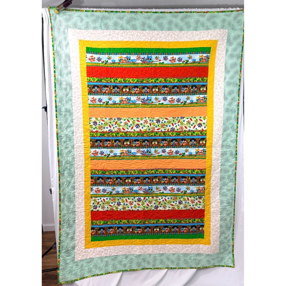 Homemade Children's Quilt 77" x 54", Owl Theme, Colorful, Unisex